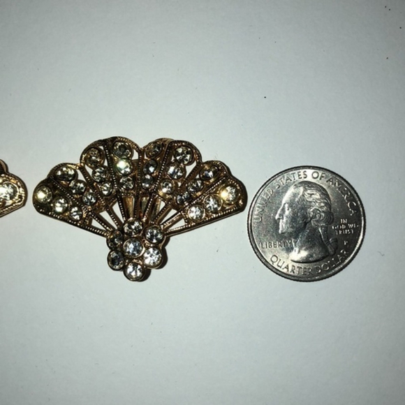 Angel Brand Vintage Signed Huge Bling Gold Fan Clip On Earrings - Picture 6 of 7